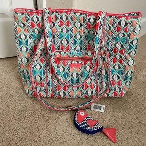 Vera Bradley Go Fish Tote Bag & Straw Fish Charm